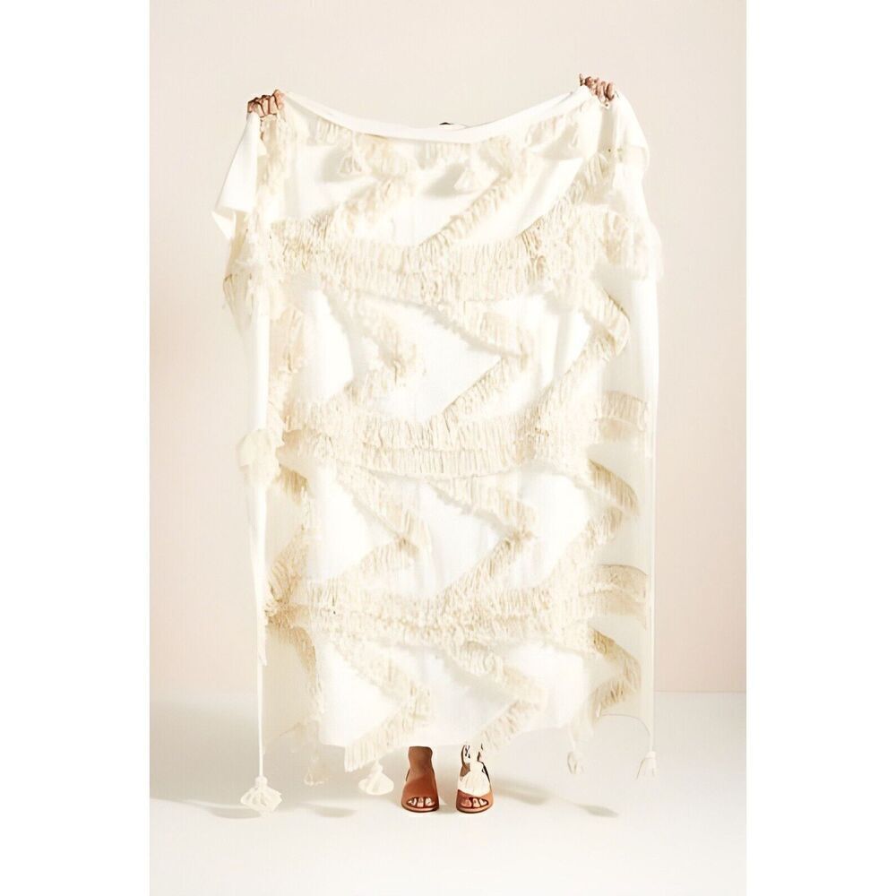 Anthropologie Fringe Bay Tasseled Cotton Throw Blanket Boho NEW